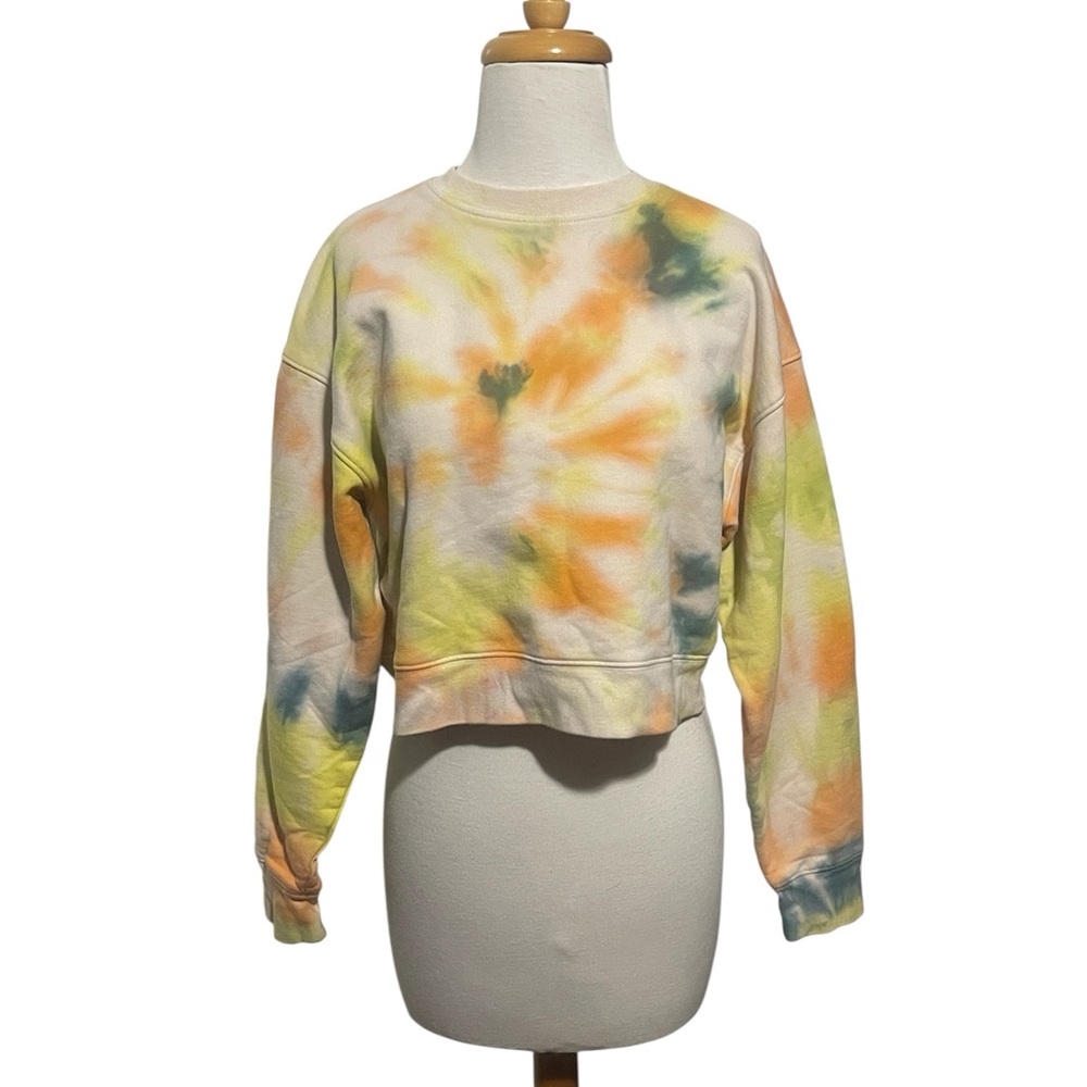 Girlfriend Collective Yellow and Orange Tie-dye Cropped Sweatshirt